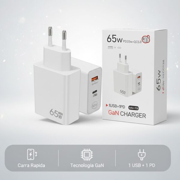 Cargador 65W entrada C y USB