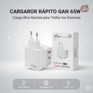 Cargador 65w USB Y C 2 entradas