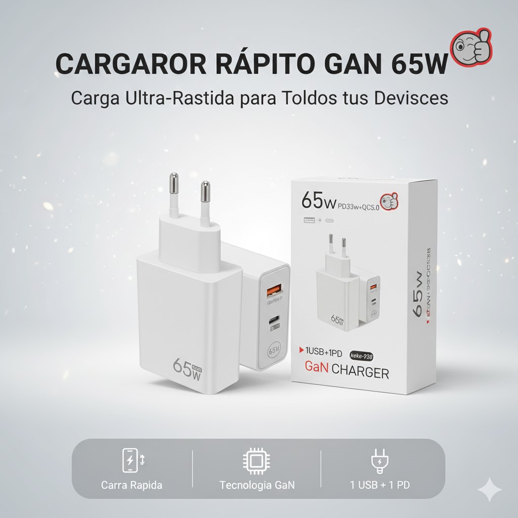 Cargador 65w USB Y C 2 entradas